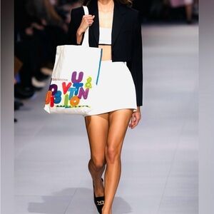 New Louis Vuitton White and Multicolor Canvas Large Tote